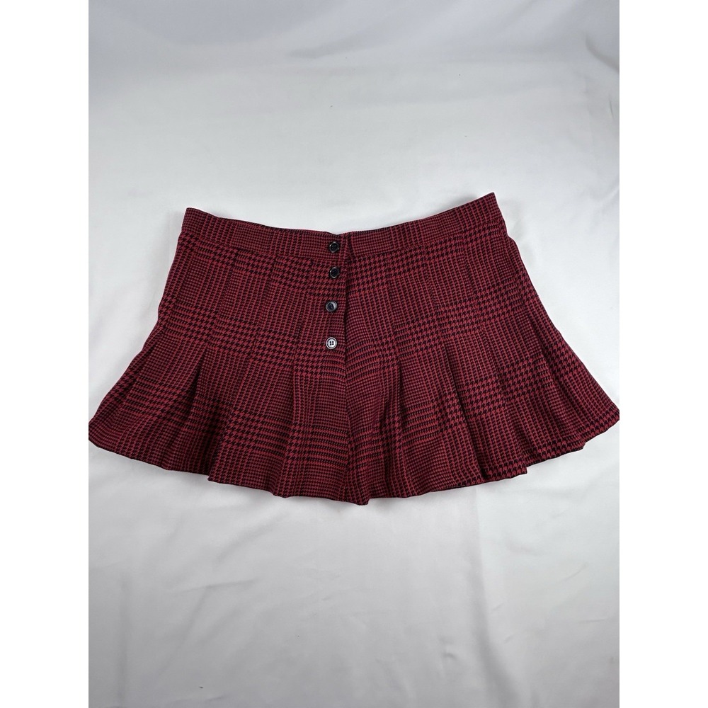 Vtg Y2K Miley Cyrus Max Azria Red Plaid Pleated Micro Mini Skirt Sz 11 Holiday‎